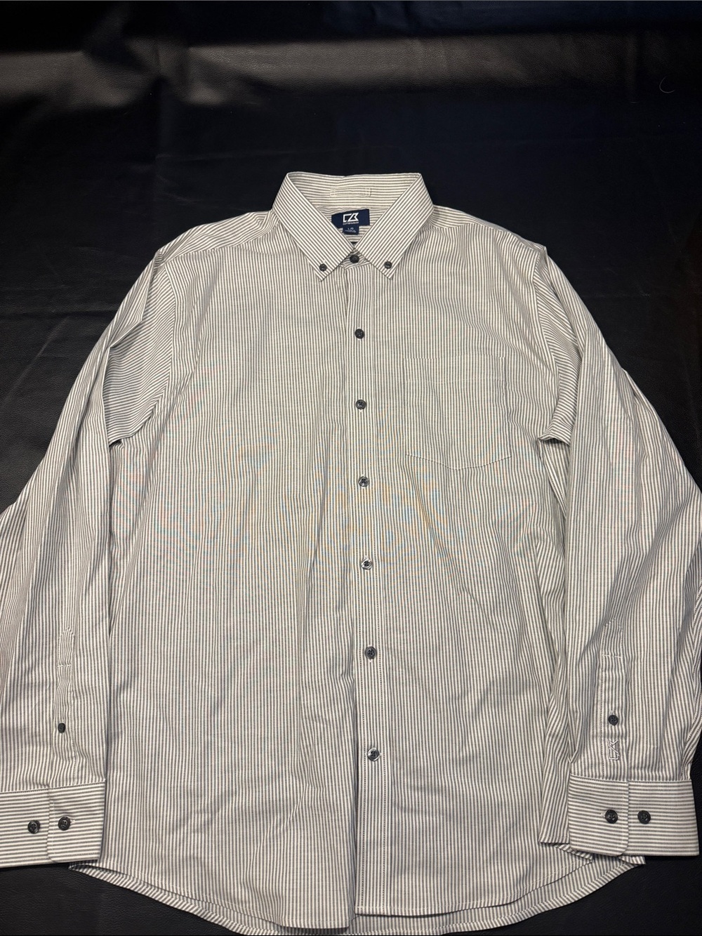 Cutter & Buck White Dress Shirt with Black Pinstripes